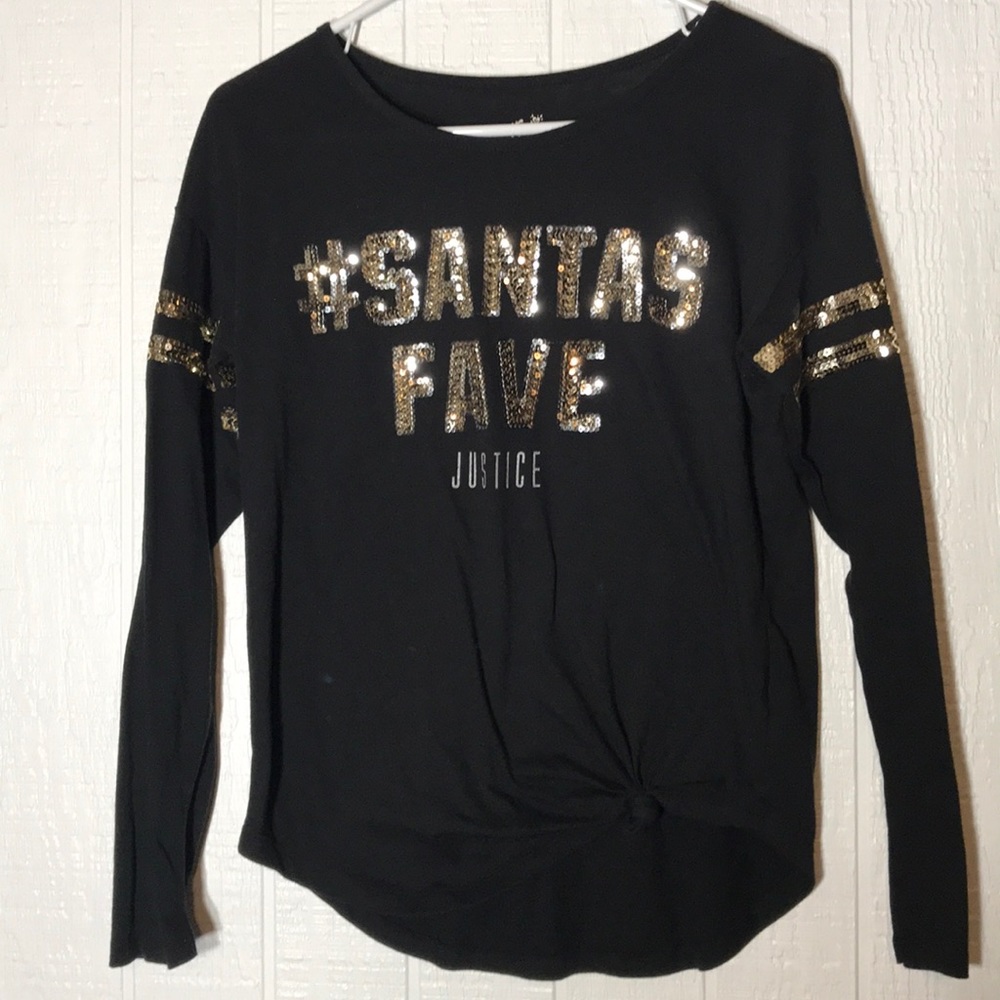 Justice "Santa's Fave" Shirt Black Gold Letters 16